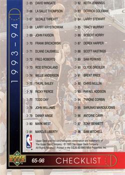#253 Checklist: 65-128 CL - Orlando Magic / Chicago Bulls / Detroit Pistons - 1993-94 Upper Deck Basketball