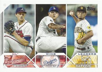 #284 NL Wins Leaders Kyle Wright / Julio Urias / Yu Darvish - Atlanta Braves / Los Angeles Dodgers / San Diego Padres - 2023 Topps Baseball