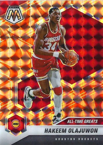 #284 Hakeem Olajuwon - Houston Rockets - 2020-21 Panini Mosaic - Mosaic Reactive Orange Basketball