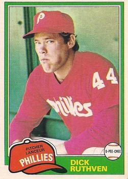 #285 Dick Ruthven - Philadelphia Phillies - 1981 O-Pee-Chee - Gray Back Baseball