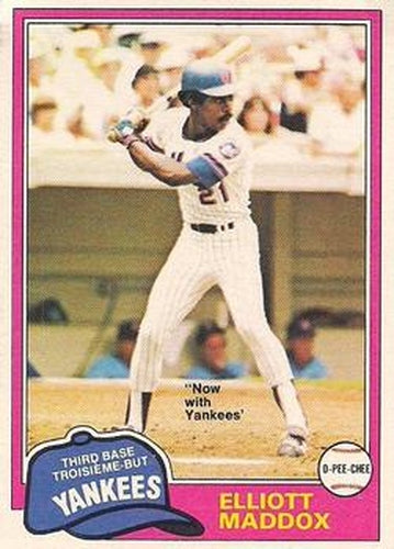 #299 Elliott Maddox - New York Yankees - 1981 O-Pee-Chee - Gray Back Baseball