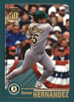 #308 Ramon Hernandez - Oakland Athletics - 2001 Topps Baseball