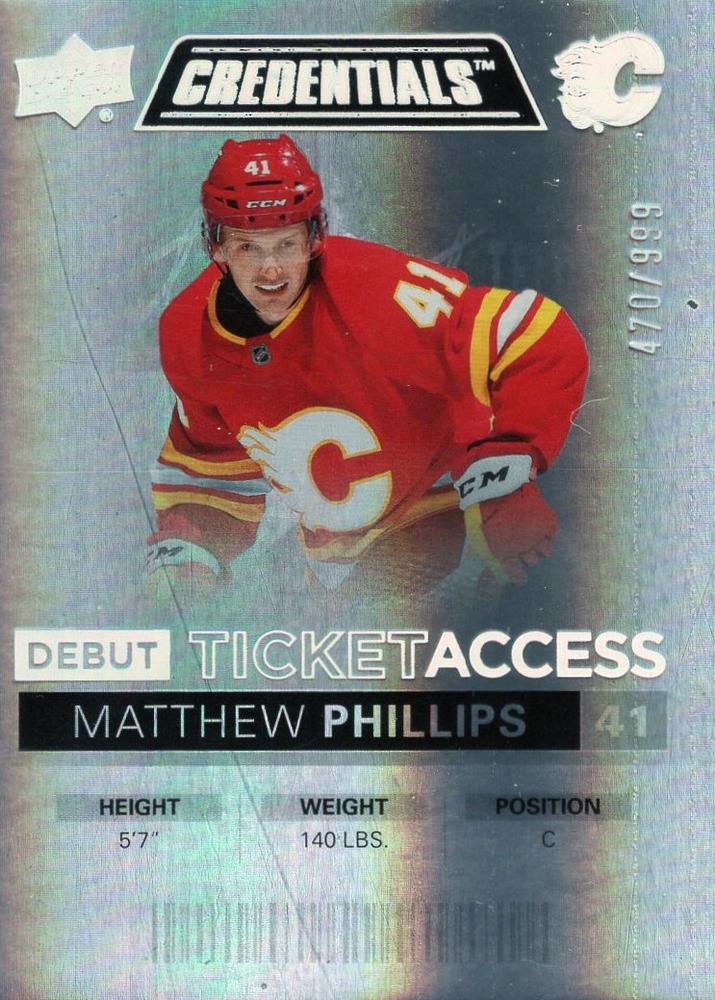 #60 Matthew Phillips - Calgary Flames - 2021-22 Upper Deck Credentials Hockey