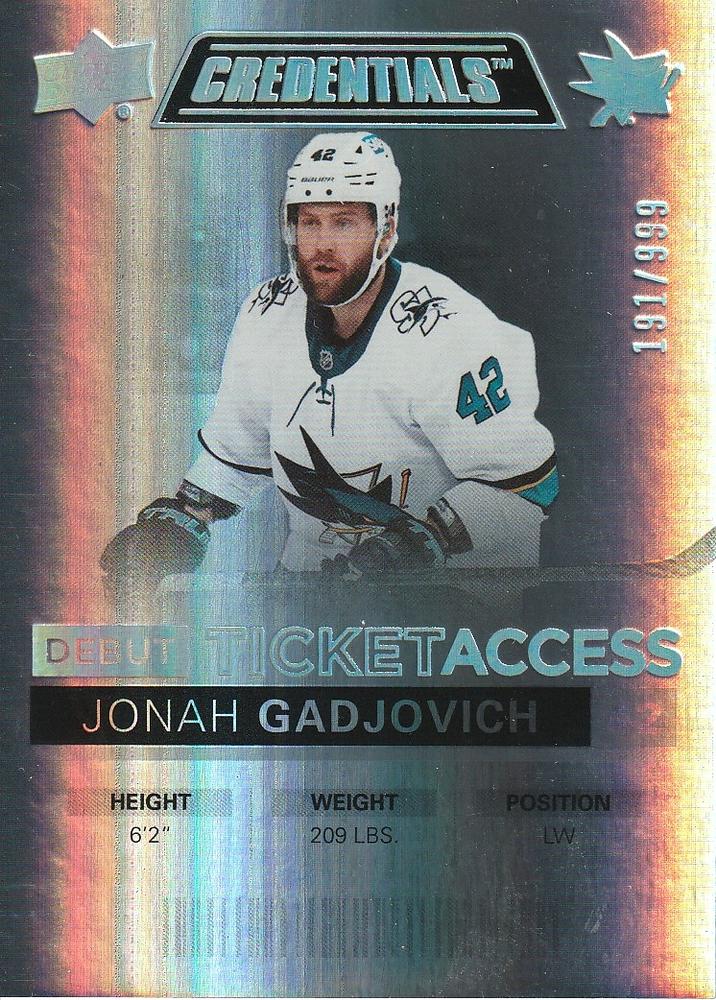 #61 Jonah Gadjovich - San Jose Sharks - 2021-22 Upper Deck Credentials Hockey