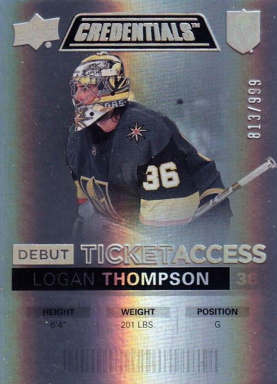 #72 Logan Thompson - Vegas Golden Knights - 2021-22 Upper Deck Credentials Hockey