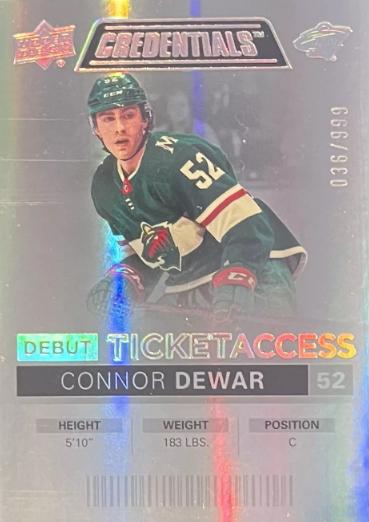 #77 Connor Dewar - Minnesota Wild - 2021-22 Upper Deck Credentials Hockey