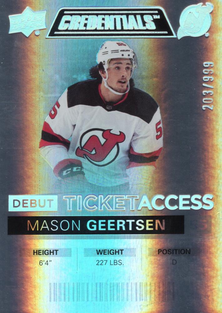 #81 Mason Geertsen - New Jersey Devils - 2021-22 Upper Deck Credentials Hockey