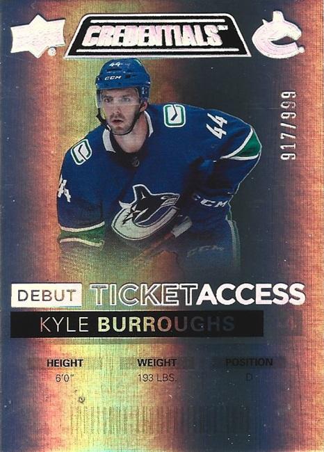 #87 Kyle Burroughs - Vancouver Canucks - 2021-22 Upper Deck Credentials Hockey