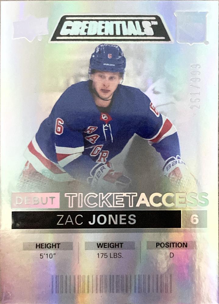 #96 Zac Jones - New York Rangers - 2021-22 Upper Deck Credentials Hockey