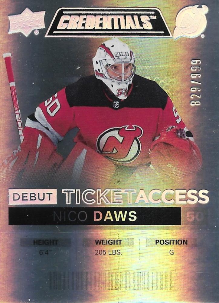 #105 Nico Daws - New Jersey Devils - 2021-22 Upper Deck Credentials Hockey