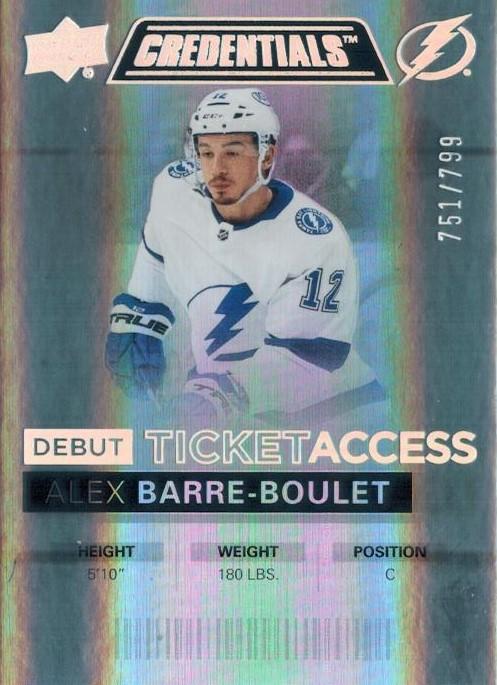 #113 Alex Barre-Boulet - Tampa Bay Lightning - 2021-22 Upper Deck Credentials Hockey