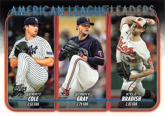 #324 American League Leaders Gerrit Cole / Sonny Gray / Kyle Bradish - New York Yankees / Minnesota Twins / Baltimore Orioles - 2024 Topps Baseball