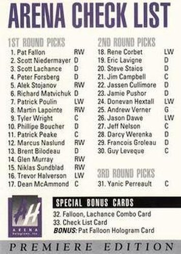 #NNO Checklist - 1991 Arena Draft Picks Hockey