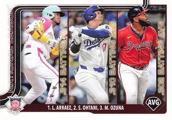 #347 National League Leaders AVG (Luis Arraez / Shohei Ohtani / Marcell Ozuna) - San Diego Padres / Los Angeles Dodgers / Atlanta Braves - 2025 Topps Baseball