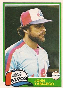 #35 John Tamargo - Montreal Expos - 1981 O-Pee-Chee - Gray Back Baseball