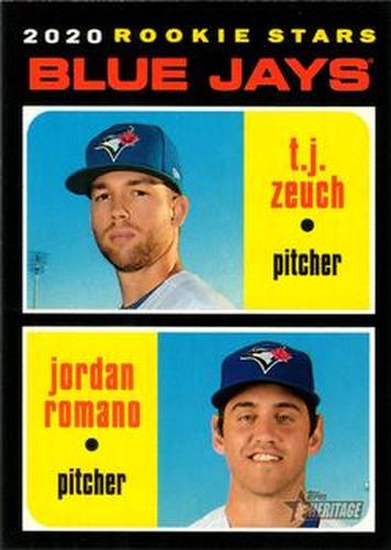 #376 Blue Jays 2020 Rookie Stars T.J. Zeuch / Jordan Romano - Toronto Blue Jays - 2020 Topps Heritage Baseball