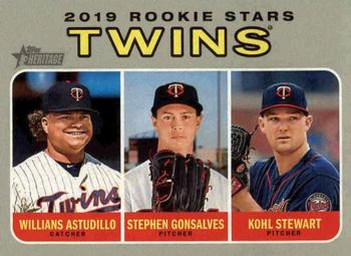 #386 Twins 2019 Rookie Stars Willians Astudillo / Stephen Gonsalves / Kohl Stewart - Minnesota Twins - 2019 Topps Heritage Baseball