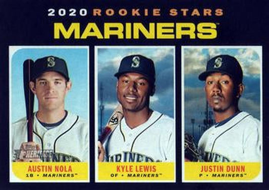 #391 Mariners 2020 Rookie Stars Austin Nola / Kyle Lewis / Justin Dunn - Seattle Mariners - 2020 Topps Heritage Baseball
