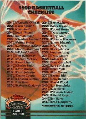 #399 Checklist: 201-300 - 1992-93 Stadium Club Basketball