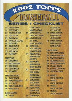 #3 Series 1 Checklist 3: 316-365 and Inserts - 2002 Topps - Checklists Gold Baseball