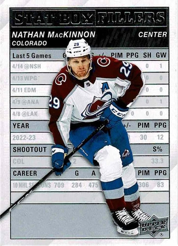 #SB-3 Nathan MacKinnon - Colorado Avalanche - 2023-24 Upper Deck - Stat Box Fillers Hockey