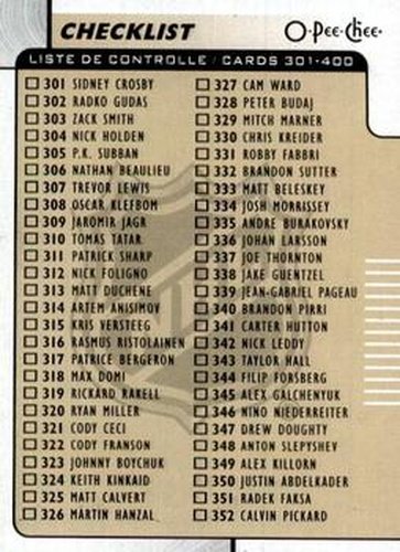 #400 Checklist: 301-400 - 2017-18 O-Pee-Chee Hockey