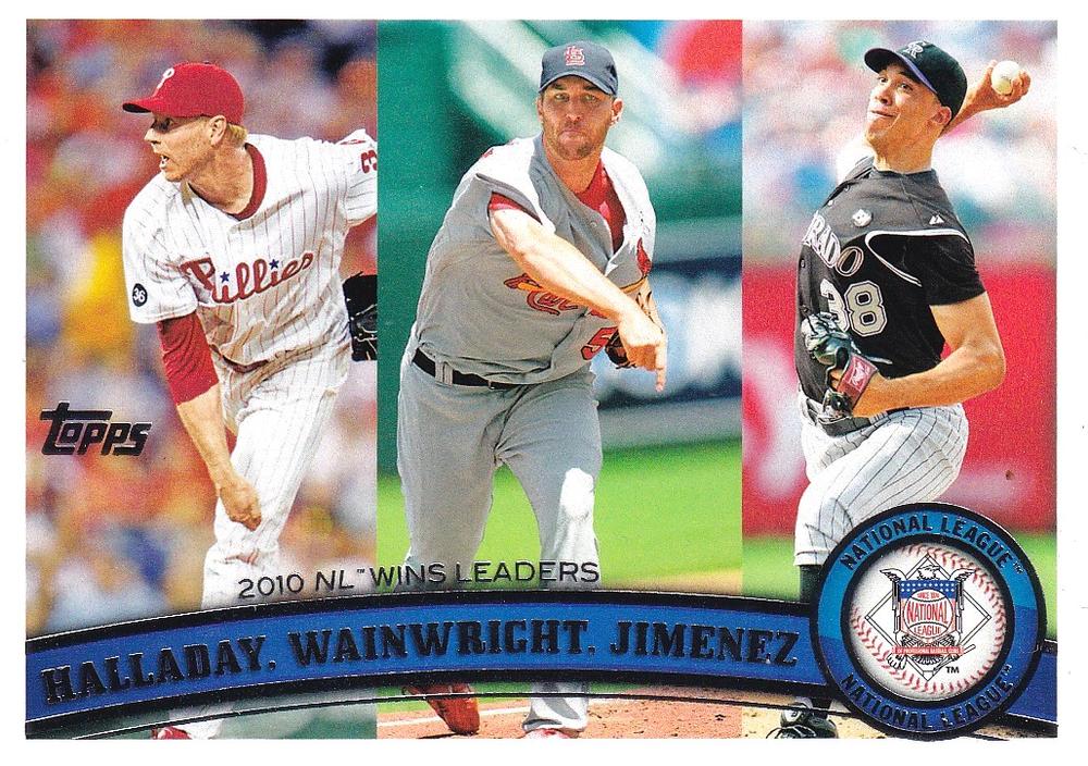 #11 2010 NL Wins Leaders (Roy Halladay / Adam Wainwright / Ubaldo Jimenez) - Philadelphia Phillies / St. Louis Cardinals / Colorado Rockies - 2011 Topps Baseball