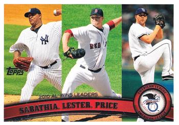 #124 2010 AL Wins Leaders (CC Sabathia / Jon Lester / David Price) - New York Yankees / Tampa Bay Rays / Boston Red Sox - 2011 Topps Baseball