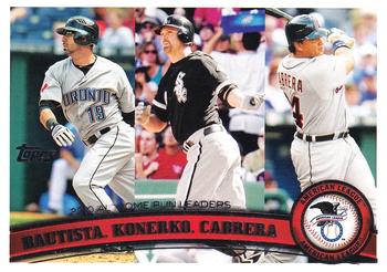 #202 2010 AL Home Run Leaders (Jose Bautista / Paul Konerko / Miguel Cabrera) - Toronto Blue Jays / Chicago White Sox / Detroit Tigers - 2011 Topps Baseball