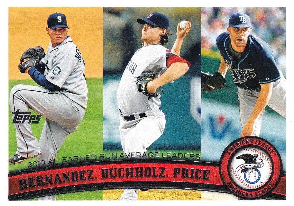 #235 2010 AL Earned Run Average Leaders (Felix Hernandez / Clay Buchholz / David Price) - Seattle Mariners / Boston Red Sox / Tampa Bay Rays - 2011 Topps Baseball