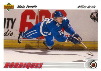 #134a Mats Sundin - Quebec Nordiques - 1991-92 Upper Deck French Hockey