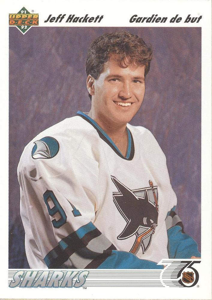 #58b Jeff Hackett - San Jose Sharks - 1991-92 Upper Deck French Hockey