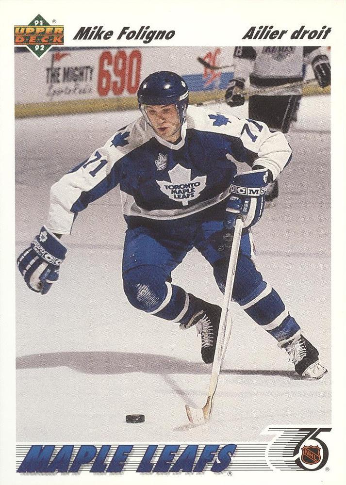 #212b Mike Foligno - Toronto Maple Leafs - 1991-92 Upper Deck French Hockey