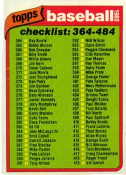 #484 Checklist: 364-484 - 1980 Topps Baseball