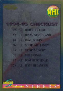 #267 Checklist - Florida Panthers / Hartford Whalers - 1994-95 Score - Gold Line Hockey