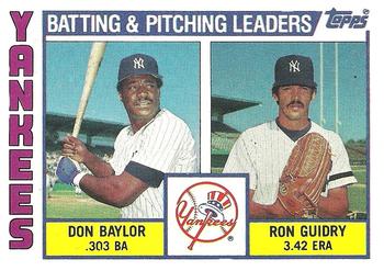 #486 Yankees Leaders / Checklist Don Baylor / Ron Guidry - New York Yankees - 1984 Topps Baseball