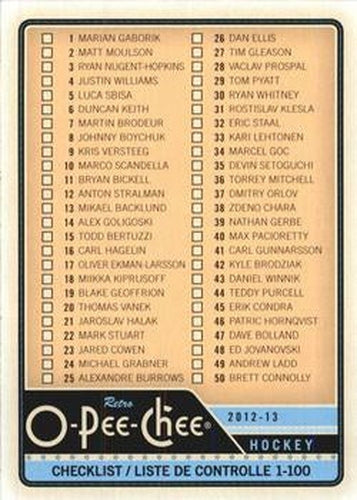 #496 Checklist: 1-100 - 2012-13 O-Pee-Chee - Retro Hockey