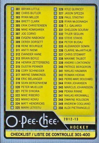 #499 Checklist: 301-400 - 2012-13 O-Pee-Chee - Rainbow Hockey