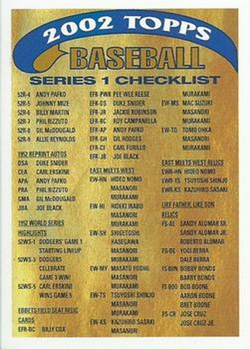#4 Series 1 Checklist 4: Inserts - 2002 Topps - Checklists Gold Baseball