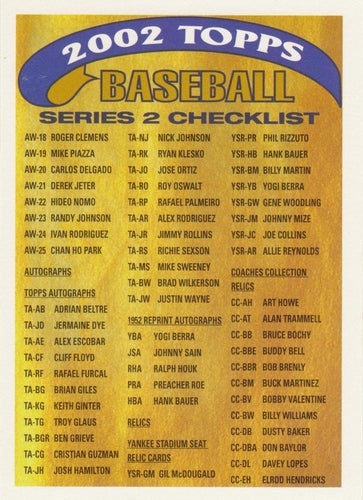 #4 Series 2 Checklist 4: Inserts - 2002 Topps - Checklists Gold Baseball
