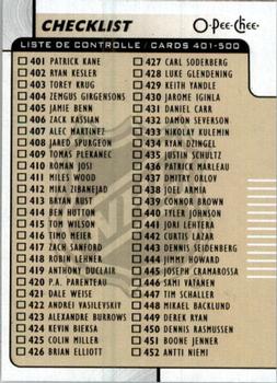#500 Checklist: 401-500 - 2017-18 O-Pee-Chee Hockey