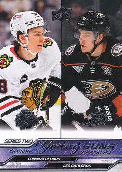 #500 Young Guns Checklist Connor Bedard / Leo Carlsson - Chicago Blackhawks / Anaheim Ducks -2023-24 Upper Deck Hockey