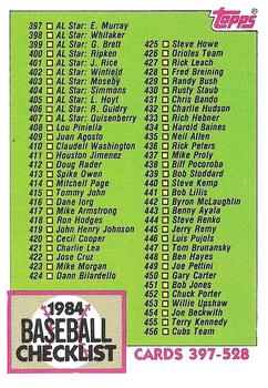 #527 Checklist: 397-528 - 1984 Topps Baseball