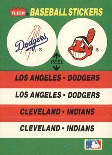 #52 Los Angeles Dodgers / Cleveland Indians - Los Angeles Dodgers / Cleveland Indians - 1988 Fleer - Team Stickers Baseball