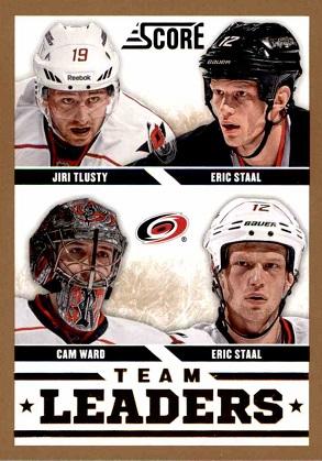 #555 Cam Ward / Eric Staal / Jiri Tlusty - Carolina Hurricanes - 2013-14 Score - Gold Hockey