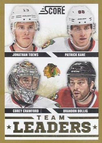 #556 Brandon Bollig / Corey Crawford / Jonathan Toews / Patrick Kane - Chicago Blackhawks - 2013-14 Score - Gold Hockey