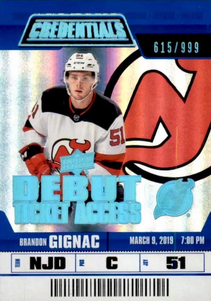 #55 Brandon Gignac - New Jersey Devils - 2019-20 Upper Deck Credentials Hockey