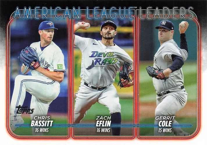 #57 American League Leaders Wins Chris Bassitt / Zach Eflin / Gerrit Cole - Toronto Blue Jays / Tampa Bay Rays / New York Yankees - 2024 Topps Baseball