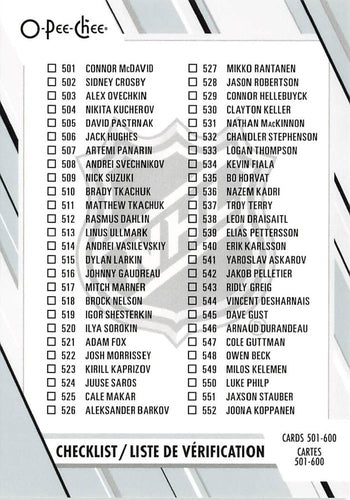 #600 Checklist - 2023-24 O-Pee-Chee Hockey