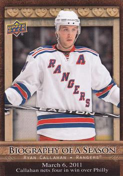 #BOS27 Ryan Callahan - New York Rangers - 2010-11 Upper Deck - Biography of a Season Hockey